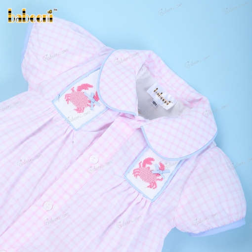 Light Pink Smocked Dress With Crab For Girl - BB3144B